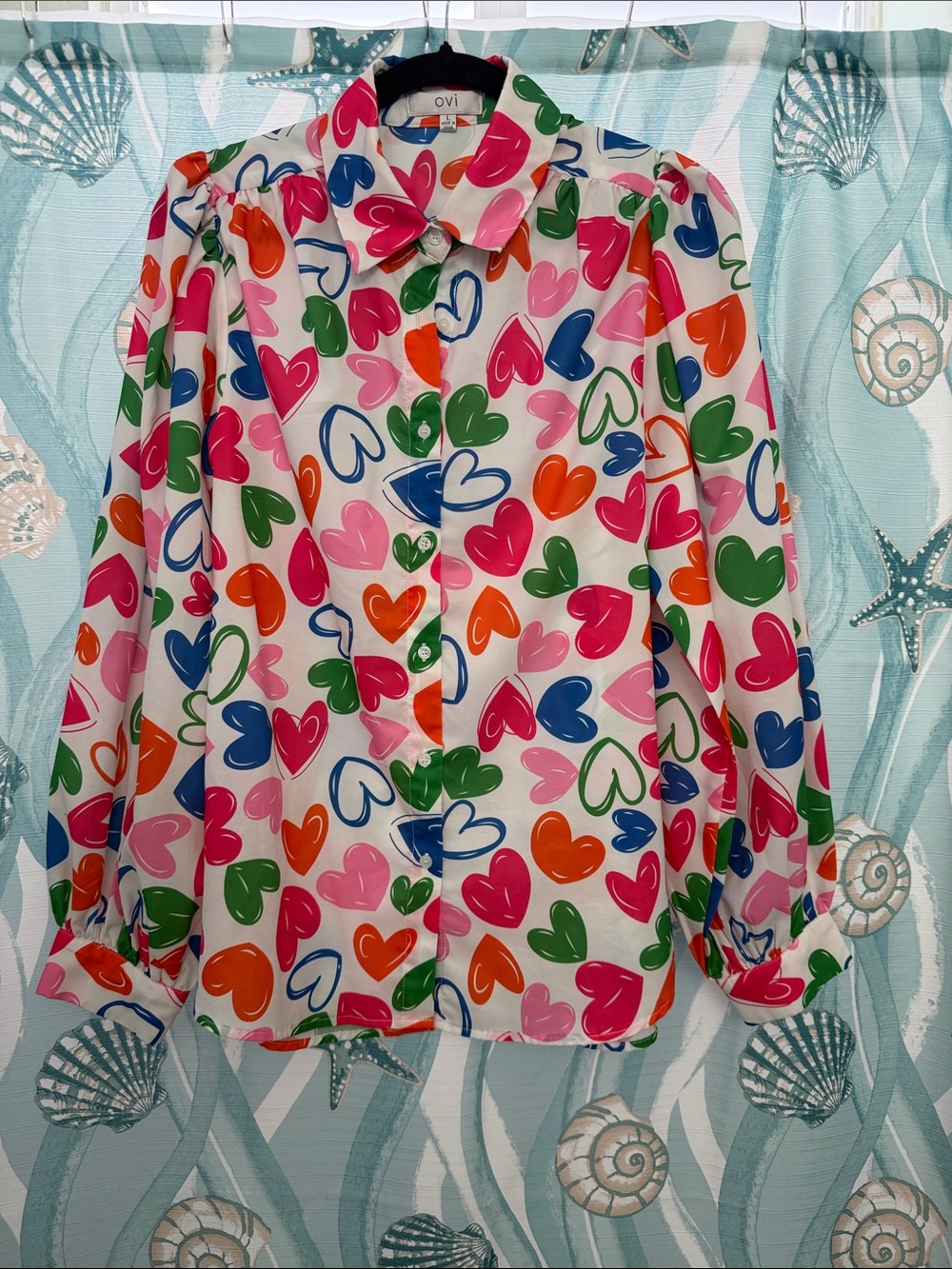 Ovi Multicolor Heart-Print Button Front Shirt